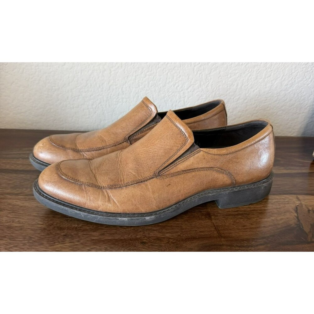 Ecco Mens 43 Eu 9 Us Loafer Brown Leather Apron Toe Comfort Slip On Dress Shoes